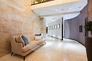 Interior of a modern hotel lobby photo