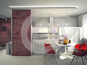 Interior of modern kitchen 3D