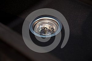 Interior of modern kitchen and acrylic sink drain