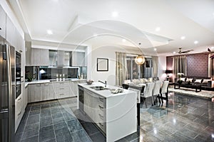 Interior of a modern kitchen and dining room