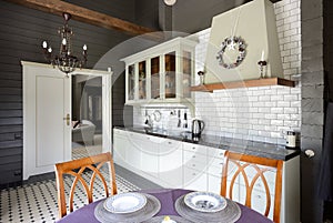 Modern white kitchen interior design.