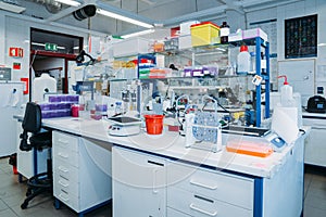 Interior of modern laboratory with research equipment