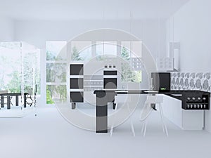 Interior of modern large citchen