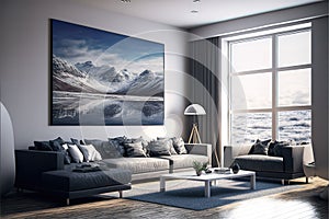 Interior of modern living room panorama 3d rendering