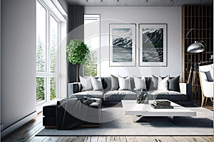 Interior of modern living room panorama 3d rendering