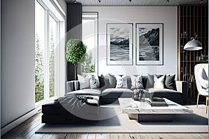 Interior of modern living room panorama 3d rendering