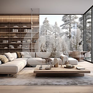 Interior of modern living room panorama 3d rendering