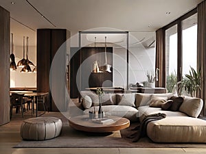 Interior of modern living room with sofa, coffee table