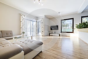 Interior modern living room with wooden floor