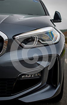 Interior of a modern luxury gray black car, auto detail