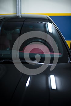 Interior of a modern luxury gray  black car, auto detail