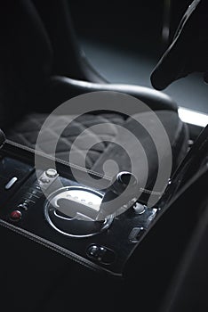 Interior of a modern luxury gray  black car, auto detail