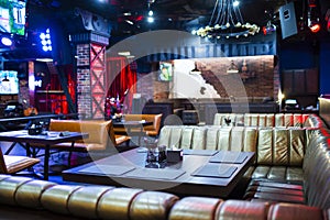 Interior of Modern Night Club with Lighting and Sound Equipment