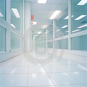 Interior of a modern office building, perspective view of the corridor
