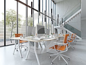 Interior modern open space office 3D illustration