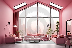 interior of modern pink room with pink sofa 3d render image