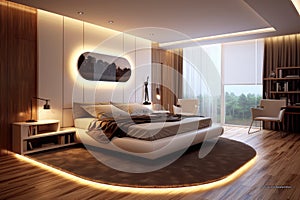 Interior of modern stylish bedroom, AI generated