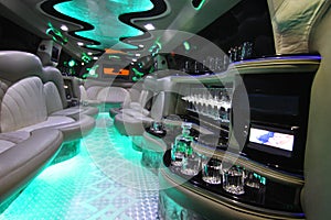 Interior of a modern stylish car the back of the limo photo