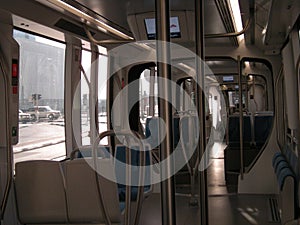 Interior of a modern tram in Dubai, UAE