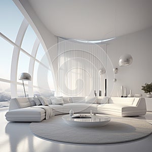 Interior of modern white apartment panorama 3d render