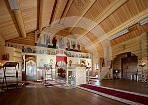 Interior Modern Wooden Orthodox church in Moscow, Russia