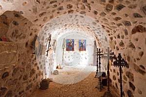 Interior of the Monastery of Kera Kardiotissa on the island of Crete in Greece.