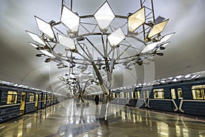 Interior of Moscow metro station Troparevo, Moscow