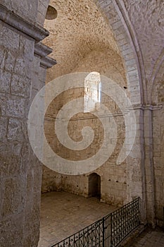 The interior of the mosque and the Muslim part of the grave of the prophet Samuel on Mount of Joy near Jerusalem in Israel