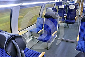 The interior of moving DB intercity train. Germany, Saxony