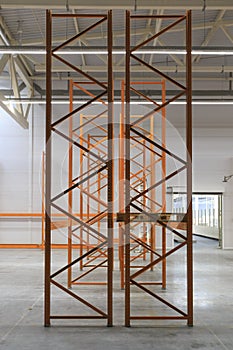 Interior of a new empty warehouse, vertical view