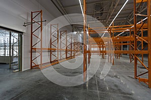 Interior of a new empty warehouse, wide angle view