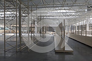 Interior of a new empty warehouse, wide angle view