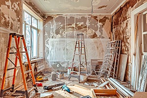 Interior of a new house under construction, remodeling and renovation