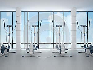 Interior of new modern gym with equipment