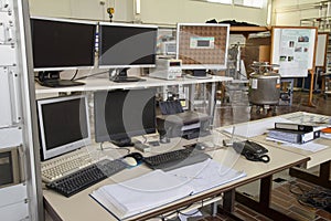 Interior of nuclear laboratory command place