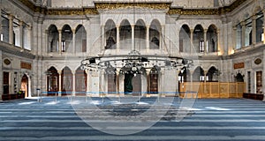 Interior of Nuruosmaniye Mosque, an Ottoman Baroque style mosque completed in 1755, located in Fatih, Istanbul, Turkey