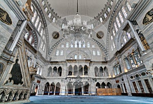 Interior of Nuruosmaniye Mosque, an Ottoman Baroque style mosque completed in 1755 located in Shemberlitash, Istanbul, Turkey