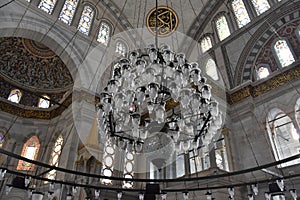 Interior of Nuruosmaniye Mosque showing the Niche Mihrab, marble wall and stained glass windows