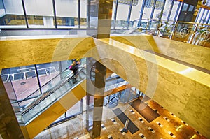 Interior of an office building lobby with reception