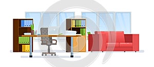 Modern interior office cabinet room. Equipped office work place.