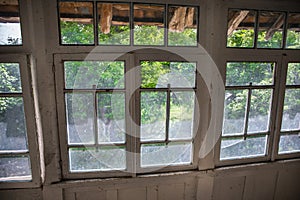 interior of an old abandoned building. Interior of a vintage ruined dirty room. Daytime