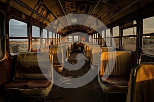 Interior of old abandoned bus