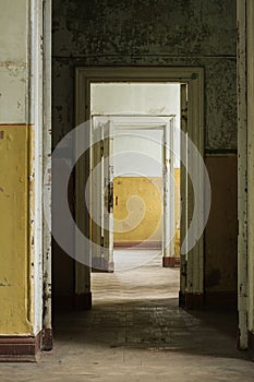 Interior of the old abandoned palace of Koenig. Perspective