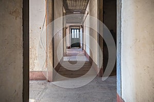 interior of an old abandoned stone house