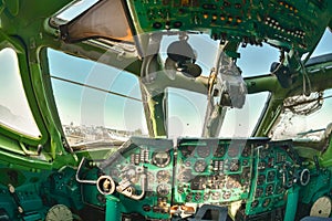 Interior of an old aircraft with control panel