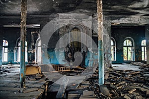 Interior of the old burnt mansion in Astrakhan