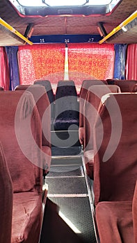 Interior of an old bus for transporting passengers