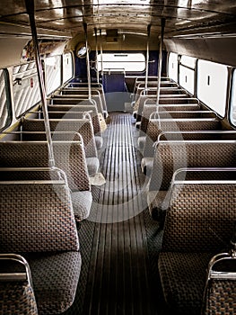 Interior of old bus, vintage and retro background