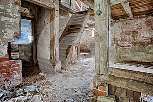 Interior of an old, decaying barn