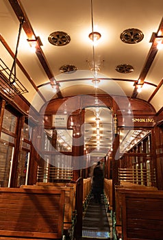 Interior of the old historic tram from early 20th century